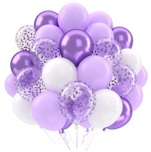 Palloncini Viola Lilla Bianchi, 52 Pezzi 12 Pollici Palloncini Pastello Lilla Metallizzati, Elio Palloncini Compleanno Matrimonio Anniversario Baby Shower Feste Decorazioni