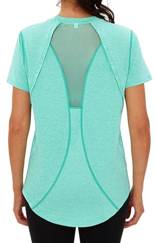 Wayleb T-Shirt Sportiva da Donna Girocollo Maglietta Sportive Donna Manica Corta Schienale in Rete Traspirante Top Fitness Yoga Corsa Danza Fitness Gym Magliette Top, Verde S