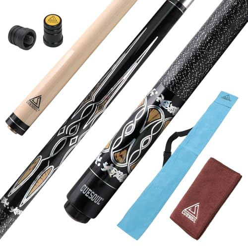 CUESOUL 58 Zoll Pool-Queue,21oz,13 mm Spitze, Billard-Queue mit Irish Wrap, verpackt in blau/brauner Queue-Tasche