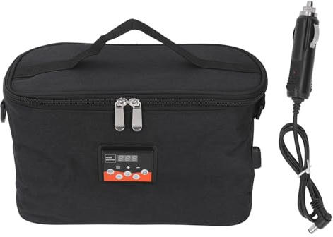 equlup Car Food Warmer, 30W 12V Car Warmer Bag 8L Car Heating Bag Adjustable Temperature Display with Handle Portable Car Heating Box for Lunch Travel (Black)