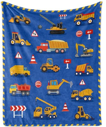 HYEPNED Construction Throw Blanket for Boys, Soft Cozy Cartoon Cars Fluffy Flannel Blanket Gift for Kids, 100 x 130 cm Warm Transportation Fire Truck Fleece Blanket (60 * 50)