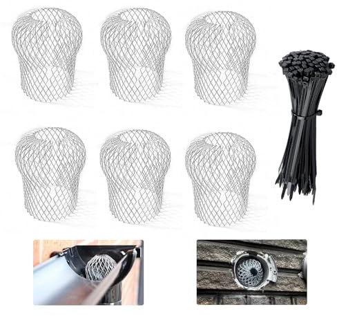 Gutter Downspout Guard, 6PCS Aluminum Gutter Guards with 100 Black Cable Ties, Gutter Sieve Down Pipe Covers, Aluminum Down Pipe Filter Mesh Expandable Leaf Strainer for Keeps Gutter Clear