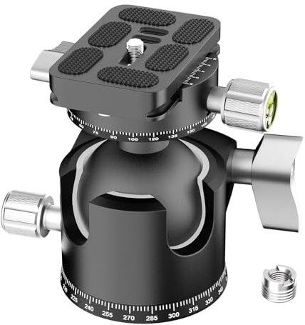 EMART Low Profile Tripod Ball Head with 1/4 Arca Swiss Quick Release Plate, 44mm Panorama Ballhead with Double U-Groove for Tripod, Monopod, DSLR, Camera, 360°Swivel & 90°Tilt, Max Load 44lb/20kg