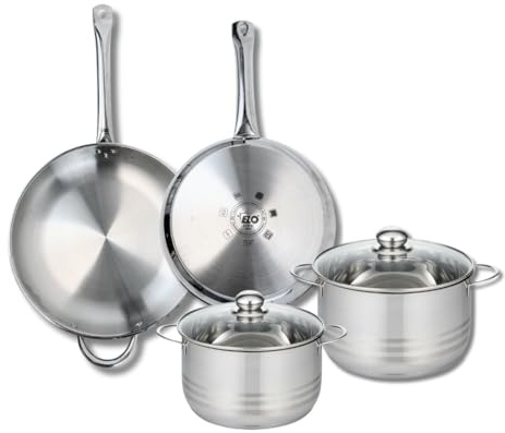 ELO 9882850 Batterie de cuisine 4 pièces, Ensemble de 2 Poêles de cuisson 28 et 32 cm et 2 faitouts 20 et 24 cm Elo Profi Brillant, inox, induction