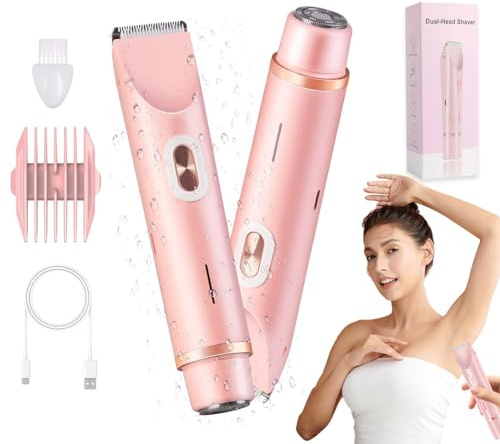 2 in 1 Glowshave Hair Remover, Lady Shaver for Women, Wet & Dry Waterproof Electric Bikini Trimmer, Pink (Pink)