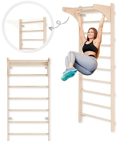 Espalier avec Barre de Traction pour Adultes (230 cm) - Mur d'escalade en Bois - Appareil de Fitness Multifonction - Échelle d'escalade
