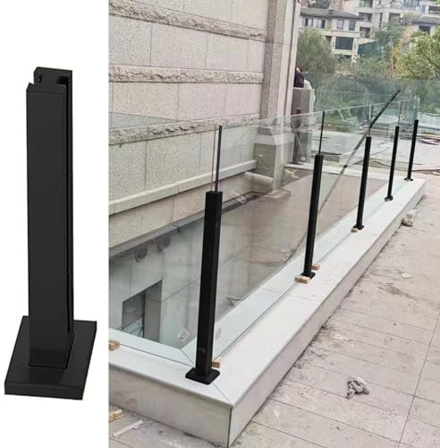 Sistema de barandilla de cristal negro duradero para balcón, jardín, terraza, patio, pasamanos de cristal al aire libre, 95 cm de altura, diseño resistente y resistente a la intemperie
