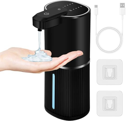 Dispenser Sapone Automatico,380 ml Impermeabile IPX5 Dispenser di Sapone Liquido USB Ricaricabile,4 Livelli Regolabili Dosatore Sapone Schiuma da Parete per Bagno Hotel Cucina (Liquido,Nero)
