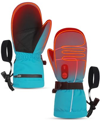 SNOWYES Heated Gloves for Kids, 7.4V Rechargeable Battery Winter Gloves for Boys Girls, Waterproof Windproof Heated Mittens for Kids, Outdoor Skiing Snowboarding Sledding Cold Weather
