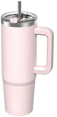 BIGRD Vaso Térmico 890ml (30oz) Doble Pared Acero Inoxidable con Paja - Termo de Vacío Antifugas con Tapa y Asa, para Café Caliente/Frío, Oficina, Viaje, Coche(rosa)