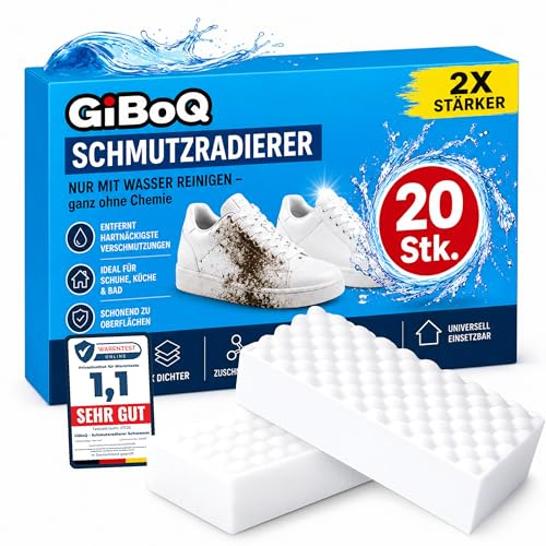 GiBoQ ® Premium Extra Dicht Schmutzradierer Schwamm – 20 Stück Radierschwamm & Zauberschwamm – Für Küche, Bad, Schuhe, Auto & Weiße Wände – 2X Stärker