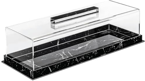 Alzata per torte in acrilico con coperchio, 35,5 x 10,2 x 10,2 cm, perfetta per conservare formaggio e pane, facile da usare, elegante design nero per feste ed eventi