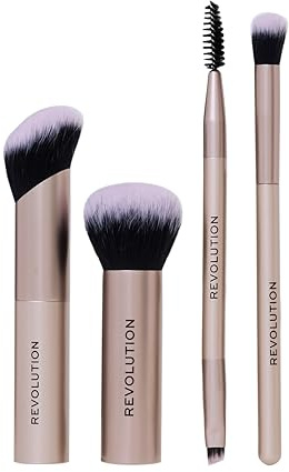 Revolution On The Glow Travel Brush Set, 4-teiliges Reise-Pinselset für Gesicht, synthetische Borsten, vegan