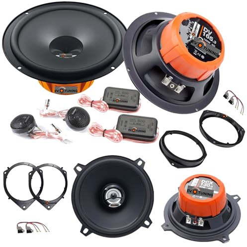 EvoTuning Kit 6 Casse Altoparlanti per Fiat Grande Punto Anteriori 165mm e Posteriori 13cm compatibile con Hertz DSK165.3+DCX130.3 Set 2 Woofer 2 Tweeter 2 Coassiali 4 Anelli 4 Cavi (No Plug and Play)