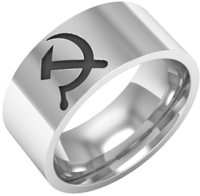 USSR Hammer und Sichel Kommunistisches Symbol Ring - Titanstahl Silber/Schwarz Herren Politische Juwelen für Enthusiasten