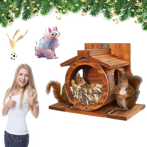 Eichhörnchen Haus, Futterhaus Eichhörnchen Wetterfest mit Runden Transparentes Fenster Futterstation Eichhörnchen Stabiles für Draußen Futterstation mit Belüftungslöchern für Baum Zaun Befestig