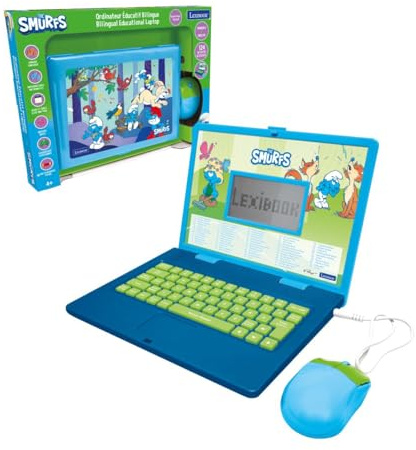 Lexibook, Die Schlümpfe, Lerncomputer, zweisprachig, Französisch/Englisch, Spielzeug für Kinder mit 124 Sprachen, Schreiben, Mathematik, Logik, Musik und Spiele, blau, JC598SFi1LXB