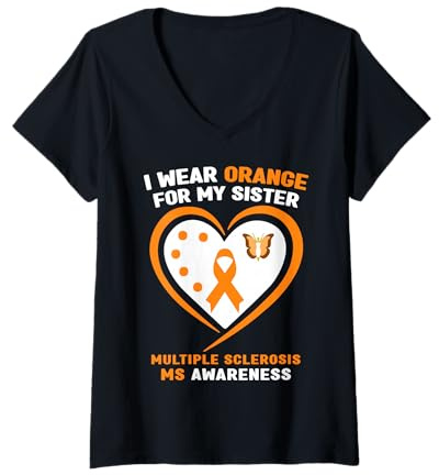 Mujer Me Pongo Naranja para la Conciencia de la Esclerosis múltiple de mi Hermana Camiseta Cuello V