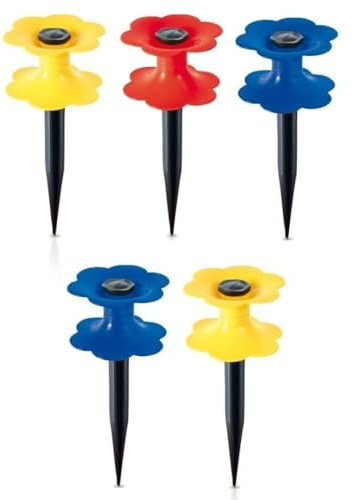 pokm toolsmarket - 10 STK. Schlauchführung Flower mit Erdanker – Gartenschlauch Halter aus Kunststoff | 25,5 cm | Gartenschlauchführung mit Erdspieß Gelb Rot Blau | Made in EU