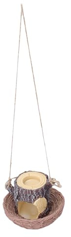 Sxhlseller Mangiatoia per Uccelli Sospesa, Stazione di Alimentazione per Uccelli in Resina a Forma di Ceppo di Albero per Patio da Giardino, Decorazione per Birdwatching con Fori di Drenaggio