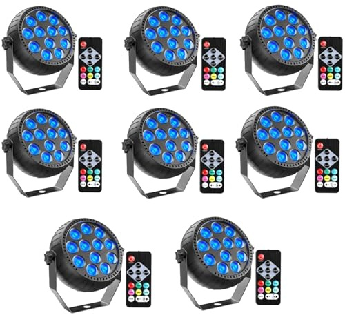 Rtktoup 8PCS Wiederaufladbar RGB LED Par Scheinwerfer, 12 LED Strahler Akku mit Fernbedienung Partylicht Bühnenlicht für Party Bar Bühne DJ Disco Hochzeit Halloween Weihnachten