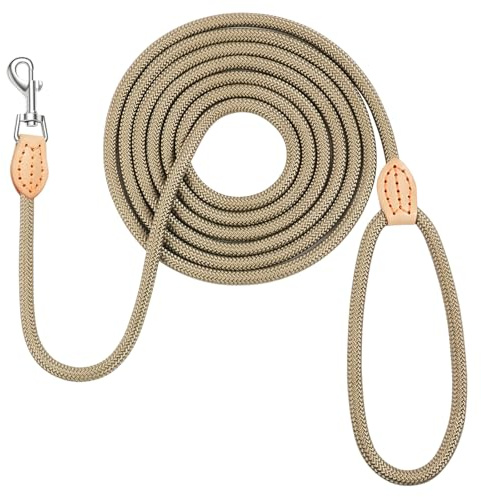 OSDUE Hundträningskoppel, 3 m enkel krok hundkoppel för 7,5 kg liten och medelstark nylon multifunktionell träningskoppel för camping promenad brun