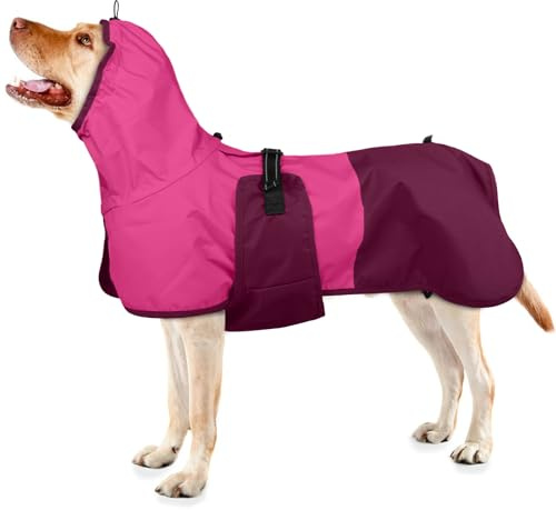 Hunderegenmantel Wasserdicht, Wasserdichter Hundemantel Regenjacke Hunderegenmantel Einstellbare wasserdichte Haustierkleidung Leichte Regenjacke mit Reflektierendem Streifen(Rosenrot, L)