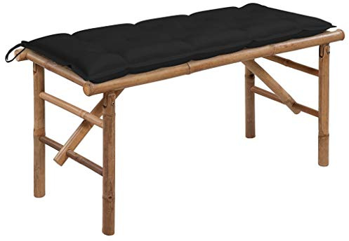 Makastle Banc de Jardin Pliable en Bambou Noir 118 x 38 x 45 cm avec Coussin Imperméable