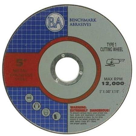 Benchmark Abrasives 5 Inch Aluminum Oxide Thin Type 1 Grinder Cut Off Wheels for Metal and Stainless Steel .045 Thick 7/8 Arbor, Angle Grinder Cutting Disc, Grinding Cutting Wheel - 50 Pack