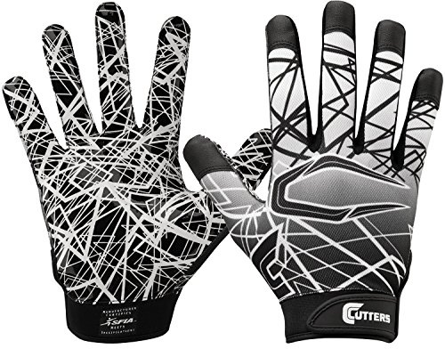 Cutters Football Gloves - Game Day Football Receiver Gloves with High Tack Silicone Grip, Superior Support and Protection - Black and White - Youth-Medium