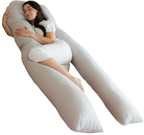 Bedding Home 9ft U Shaped Pregnancy Pillow | Orthopedic Cuddle Cushion Full Body Pillows for Adults with Cover | Side Sleeper Maternity Pillow | 9ft Long Pillows & Silver/Grey Cover