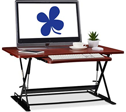Relaxdays Sitz-Steh-Schreibtischaufsatz, höhenverstellbar, professioneller Sit Stand Desk mit Tastatur-Auszug, rotbraun