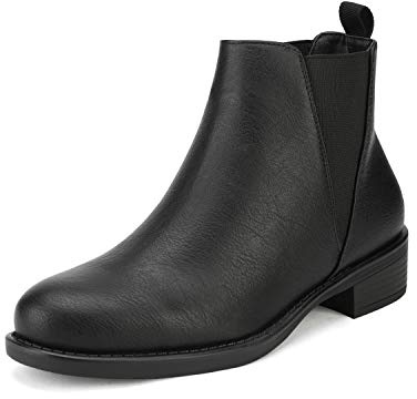 DREAM PAIRS Women's Ankle Boots Chunky Low Heel Chelsea Booties Slip On Elastic Fall Short Boots,Size 7.5,Black/Pu,ISABELLA-2