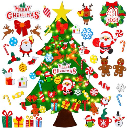 Max Fun DIY Felt Christmas Tree Set 3.2Ft with 41 Ornaments for Kids Toddlers Home Wall Hanging Felt Christmas Craft Kits Xmas Decoration Party Supplies