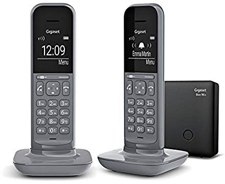 Gigaset, CL390A Duo, Téléphone Fixe, sans Fil au Design Moderne, avec Répondeur Intégré Aux Combinés, Grand Ecran Rétro-Éclairé, Fonctions Mains Libres et Blocage d'Appels, 2 Combinés, Gris
