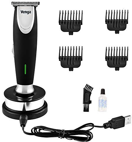 Venga! Barttrimmer für Herren, Schnellladung über USB, Präzisionstrimmen, Vintage-Design, kabellos, Schwarz/Silber, VG HC 3000