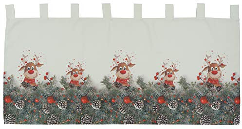 Raebel OHG Scheibengardine Weihnachtsgardine Panneau Weihnachten Bistrogardine Gardine Elch rote Nase 100% Polyester Blickdicht (60 x 120 cm)