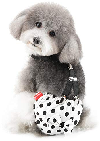 Ranphy Wiederverwendbare Hundewindeln läufigkeitshose Schutzhose mit Hosenträgern Hygieneunterhose Höschen für weiblichen Welpe und Hündinnen Haustiere Weiß S