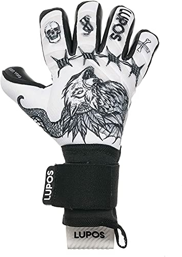 Lupos Guantes de Portero para adultos y niños, corte negativo, palma de 4 + 3 mm, palma de malla con impresión digital y tiras de silicona inyectadas transparentes.