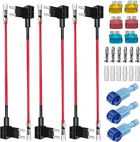 GUUZI 6 Stück 12V-24V Micro 2 Add-A-Stromkreissicherungsadapter mit Kabelbaum, Micro 2 Sicherungshalter mit 6 Stück Ersatzsicherungen(5A/10A/15A)+1 Stück Sicherungsabzieher