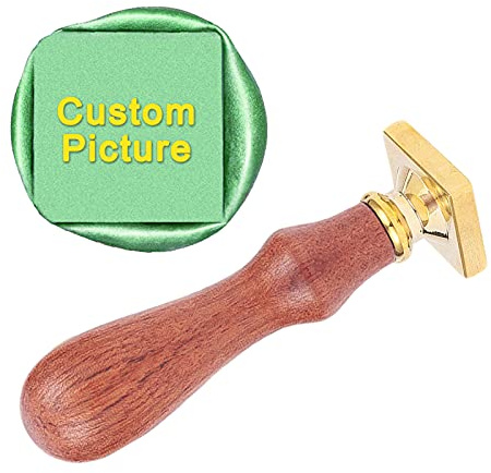 craspire Custom Wax Seal Stamp, Quadratischer Siegellack Stempel Personalisiertes Logo Design Bild Foto Graviert 20mm Holzgriff Messing Rundkopf Siegelstempel