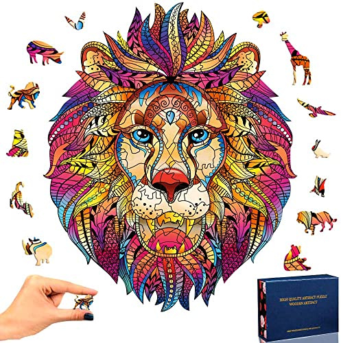 TOLOYE Rompecabezas de Madera 3D, León Puzzle con Forma de Animal Única para Adultos y Niños - Colección de Juegos Familiares Regalo