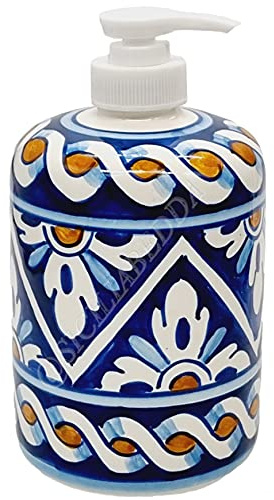 Sicilia Bedda - PORTASAPONE LIQUIDO IN CERAMICA DI CALTAGIRONE - Dipinto Interamente a Mano - Altezza 15 CM (Maiolica Blu)