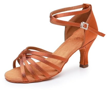 Rosefinch Latein Tanzschuhe Damen Standard Latein Chacha Ballsaal Party Salsa Tanzübung Performance A01 Braun 7 cm 37 EU
