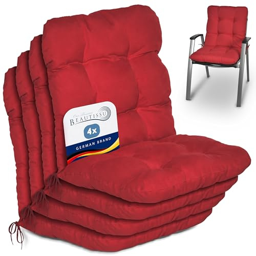 Beautissu 4er Set Niedriglehner Auflagen Stuhlauflage Sitzkissen | 100x50x8cm Rot Niederlehner Sitzauflagen Stuhlkissen Gartenstühle Gartenstuhlauflagen Polsterauflage Garten Flair NL