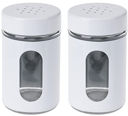 Koopman Glass Salt & Pepper Shakers Set - Small Glass Body with Metal Cover & Screw Lid - Seasoning Spice Shaker for Home Table (White)