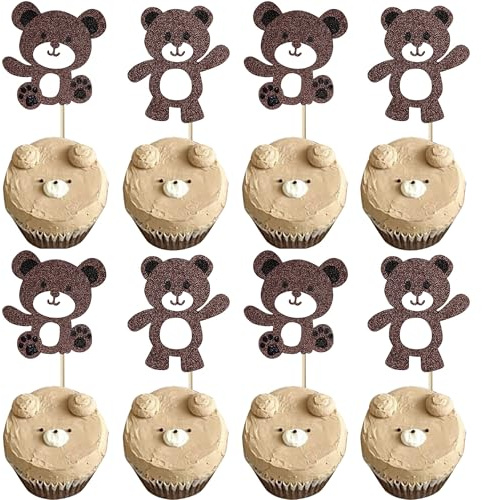24 Stück Bär Baby Cupcake Toppers Teddybär Tortendeko Geburtstag Muffin Dekoration für Geburtstag Party Kuchen Dekoendeko