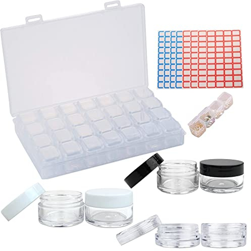 HUAZIZ Diamant Stickerei Aufbewahrungs Box Diamond Painting Aufbewahrungsbox Kunststoff 28 Fächer Kunststoff Dosen,klarer Tiegel, Cremedose Leer Transparent Tiegel mit Schraubverschluss