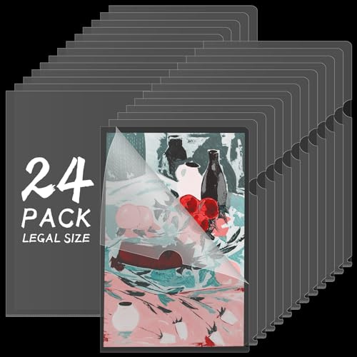 24 Packs Legal Size Clear Project Pocket Sleeves 9”x14.5”L-Type Plastic Folders Project Poly Document Sleeves Project Jacket Sleeves for Home School Office (24)