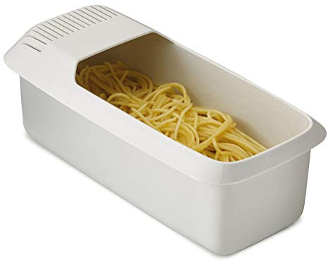 Mikrowellen Nudelkocher mit Integriertem Sieb, Hitzebeständiges Nudelboot Spaghetti Kocher, Mikrowellengeeigneter Dampfgarer für Nudeln & Gemüse, Spaghettischüssel Küchenhelfer, Weiß